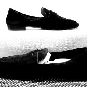 VINCE CAMUTO Elroy Womans 8.5 Black Suede/Leather Penny Loafer Casual Shoes